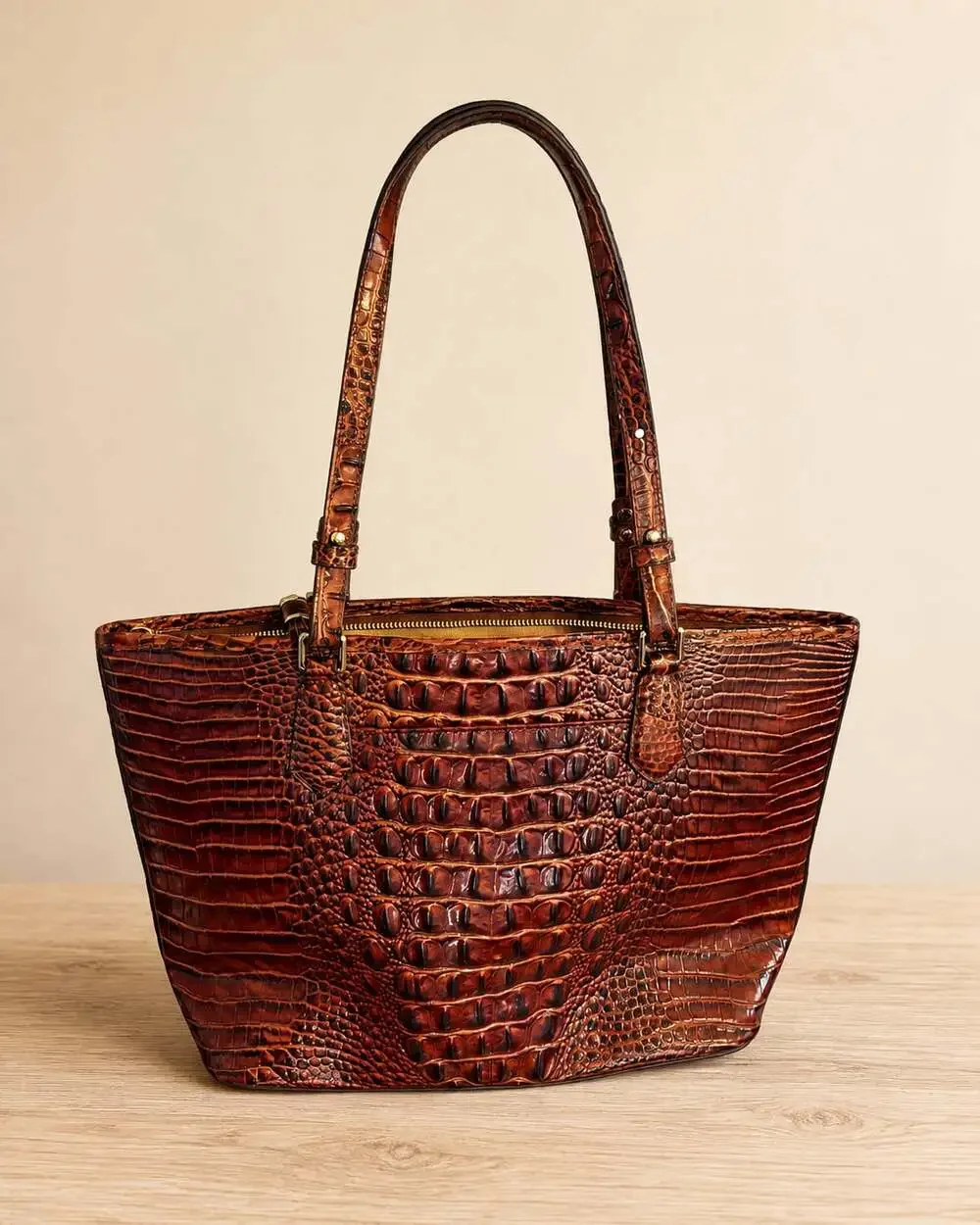 Brahmin Medium Asher Tote Bag in Pecan Crocodile-Embossed Leather